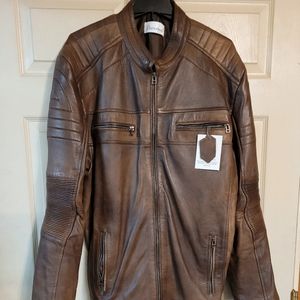 Mens leather motorcycle jacket 3xl 2X long brown